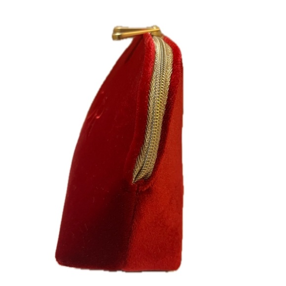 Christian Dior Red Velvet Double Zipper Travel Cosmetic Toiletry Evening Bag - Picture 5 of 9